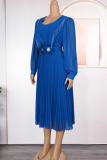 Elegant Solid Color Pleated Flower Shape Asymmetrical Collar A Line Plus Size Dresses
