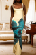 Sexy Print Patchwork Spaghetti Strap Long Dresses