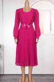 Elegant Solid Color Pleated Flower Shape Asymmetrical Collar A Line Plus Size Dresses
