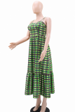 Vacation Plaid Backless Spaghetti Strap Long Dresses