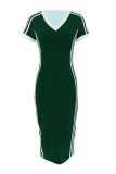 Casual Contrast V Neck Long Dresses