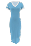 Casual Contrast V Neck Long Dresses