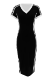 Casual Contrast V Neck Long Dresses