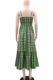 Vacation Plaid Backless Spaghetti Strap Long Dresses