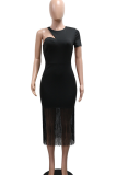 Sexy Solid Color Fringed Trim O Neck Long Dresses