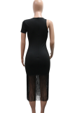 Sexy Solid Color Fringed Trim O Neck Long Dresses