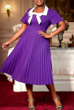 Elegant Solid Color Bow Decor Pleated Square Neck Long Plus Size Dresses