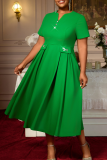 Elegant Solid Color Rhinestone Decor V Neck Long Plus Size Dresses