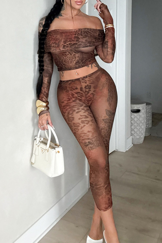 Sexy Print Off Shoulder Long Sleeve Two Pieces