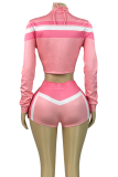 Sexy Stripe Zipper Contrast Zipper Collar Long Sleeve Two Pieces