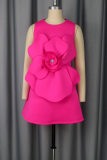 Sexy Solid Color Flower Shape O Neck A Line Dresses