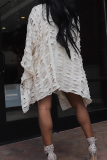 Sexy Solid Color Ripped Irregular O Neck Tops