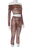 Sexy Print Off Shoulder Long Sleeve Two Pieces