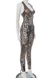 Sexy Leopard Print Backless Halter Skinny Jumpsuits