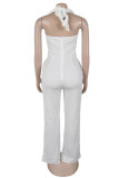 Sexy Casual Solid Color Hollow Out Patchwork Backless Halter Regular Jumpsuits