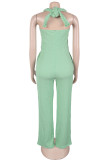 Sexy Casual Solid Color Hollow Out Patchwork Backless Halter Regular Jumpsuits