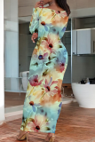 Casual Print O Neck Long Dresses
