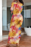 Casual Print O Neck Long Dresses