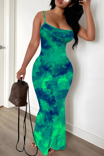 Sexy Print Spaghetti Strap Long Dresses