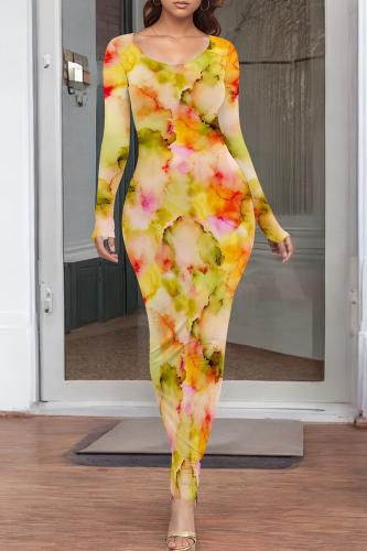 Casual Print O Neck Long Dresses
