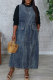 Casual Solid Color Pocket O Neck Sleeveless Loose Denim Dresses