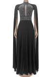 Sexy Elegant Solid Color Hollow Out Hot Drill O Neck Long Dresses