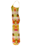 Sexy Print Backless Spaghetti Strap Long Dresses