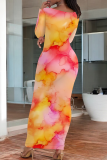 Casual Print O Neck Long Dresses