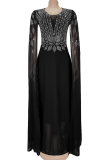 Elegant Solid Color Hot Drill V Neck Long Dresses