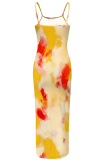 Sexy Print Spaghetti Strap Long Dresses