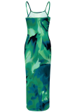 Sexy Print Spaghetti Strap Long Dresses