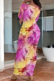Casual Print O Neck Long Dresses