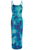Sexy Print Backless Spaghetti Strap Long Dresses