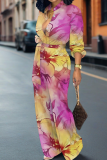 Casual Print Buckle Strap Design Turndown Collar Loose Jumpsuits