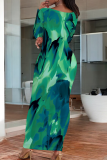 Casual Print O Neck Long Dresses