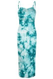Sexy Print Backless Spaghetti Strap Long Dresses