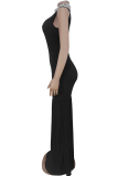 Elegant Solid Color Beading Zipper O Neck Long Dresses