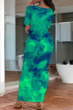 Casual Print O Neck Long Dresses