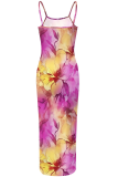 Sexy Print Spaghetti Strap Long Dresses