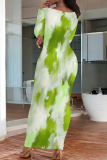 Casual Print O Neck Long Dresses