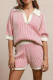 Casual Stripe Turndown Collar Short Sleeve Two Pieces