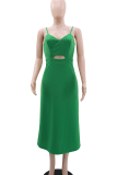 Sexy Solid Color Hollow Out Spaghetti Strap Long Dresses
