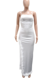 Sexy Solid Color Feathers Spaghetti Strap Long Dresses