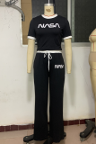 Casual Letters Contrast O Neck Short Sleeve Two Pieces