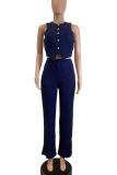 Casual Solid Color Buckle O Neck Sleeveless Two Pieces