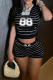Casual Digital Stripe Patchwork O Neck Short Sleeve Two Pieces
