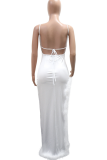 Sexy Solid Color Feathers Spaghetti Strap Long Dresses