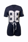 Casual Digital Contrast V Neck Short Sleeve Two Pieces
