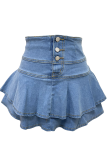 Sexy Solid Color Buckle Loose Denim Skirts