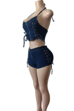 Sexy Solid Color Cross Straps Spaghetti Strap Sleeveless Two Pieces